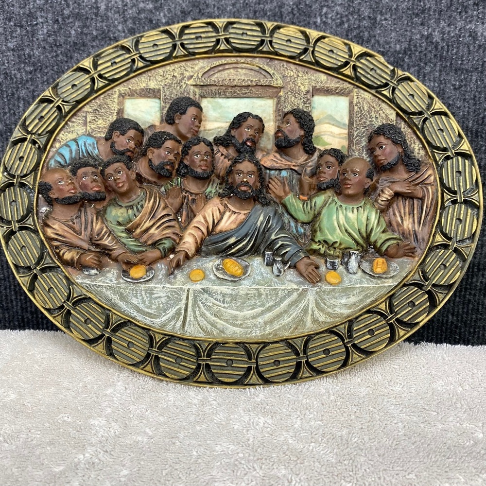 Divine Inspiration Black Last Supper Wall Plaque 3D Relief Religious Art Oval